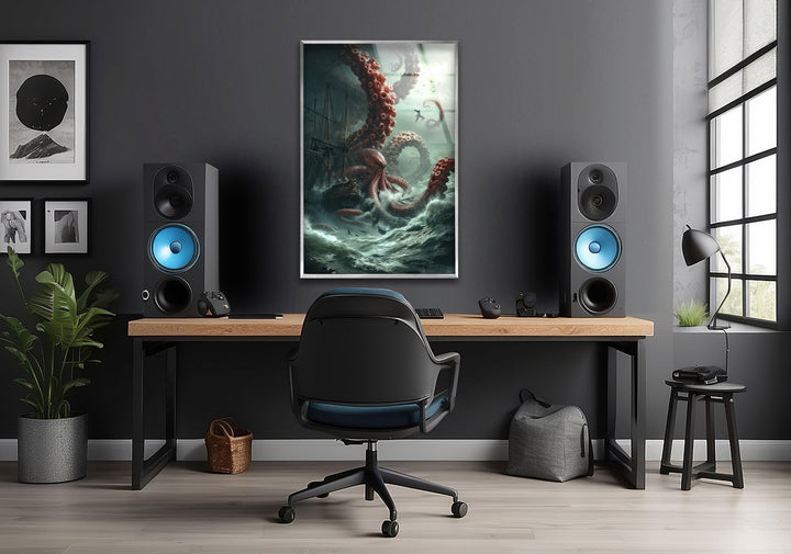 Giant Kraken Glass Wall Art glass art painting, glass art for the Wall