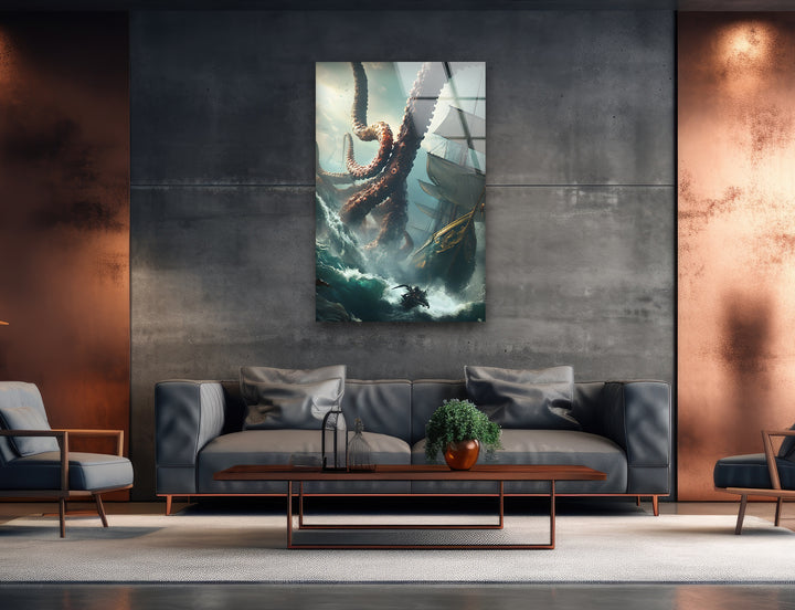 Kraken &amp; Ozean Glaswandkunst