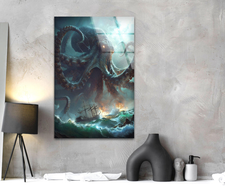 Kraken Octopus Glass Wall Art, glass image printing, glass prints from photos