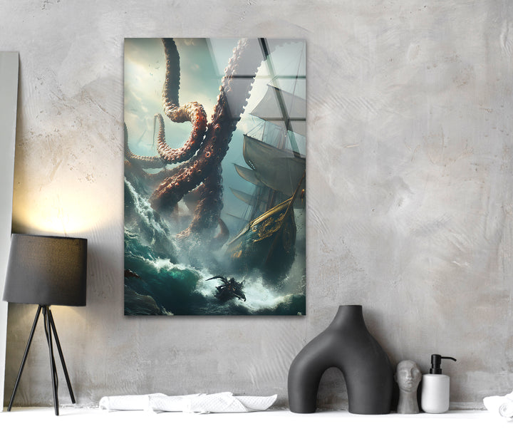 Kraken &amp; Ozean Glaswandkunst