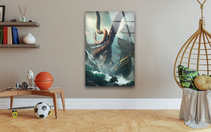 Kraken &amp; Ozean Glaswandkunst