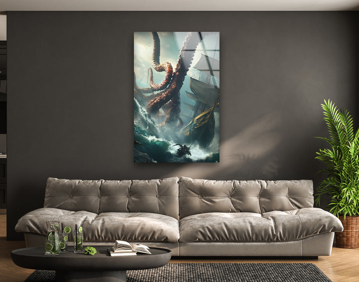 Kraken &amp; Ozean Glaswandkunst