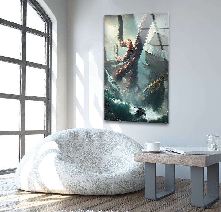 Kraken &amp; Ozean Glaswandkunst