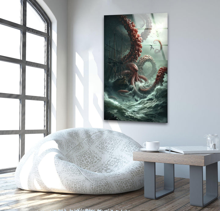 Giant Kraken Glass Wall Art picture on glass wall art, photos printed on glass
