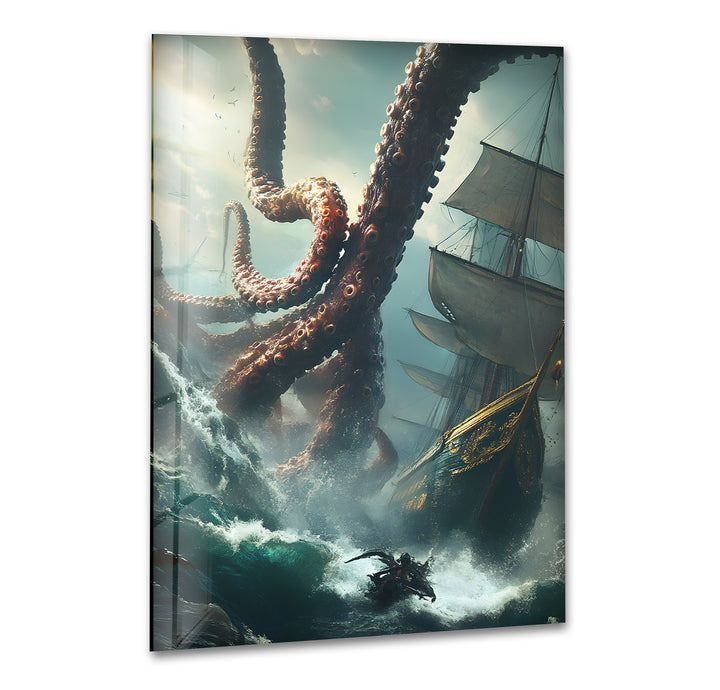 Kraken &amp; Ozean Glaswandkunst
