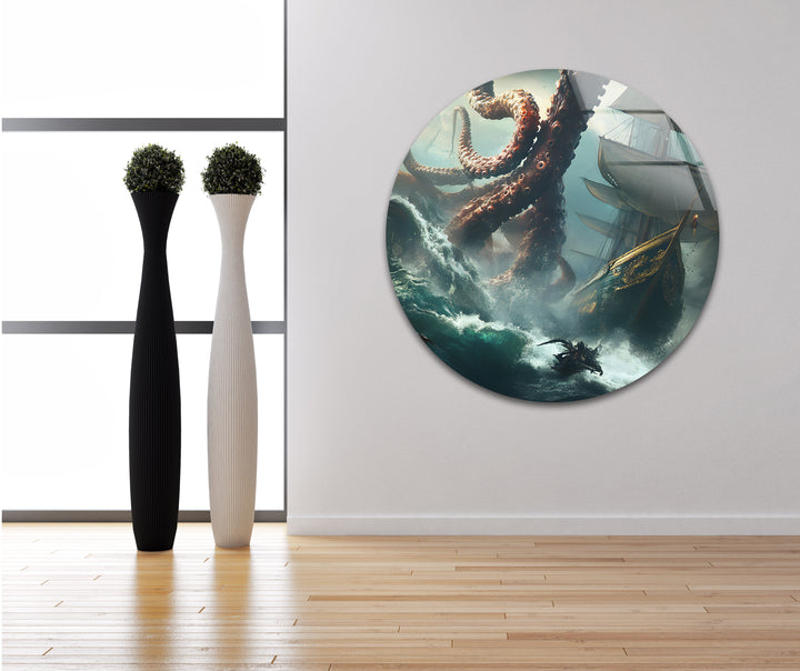 Kraken &amp; Ozean Glaswandkunst
