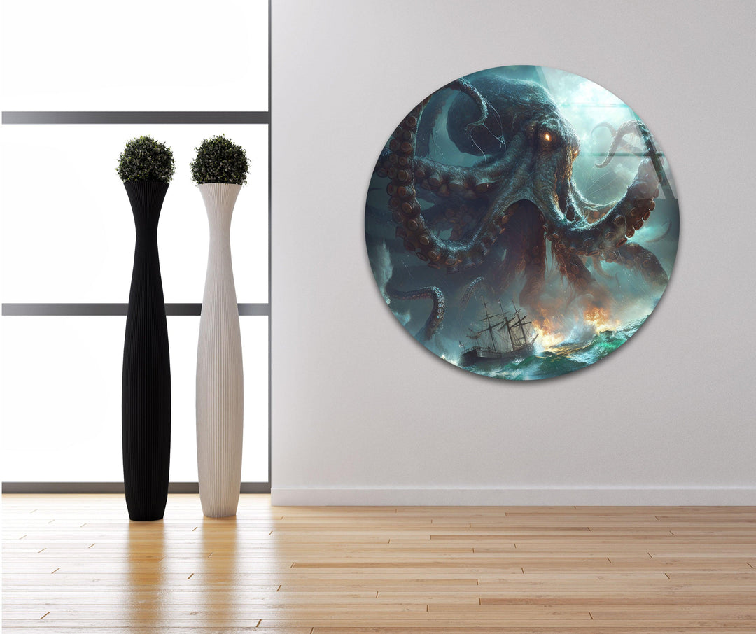 Kraken Octopus Glass Wall Art, Glass Printing Wall Art, Print photos on glass