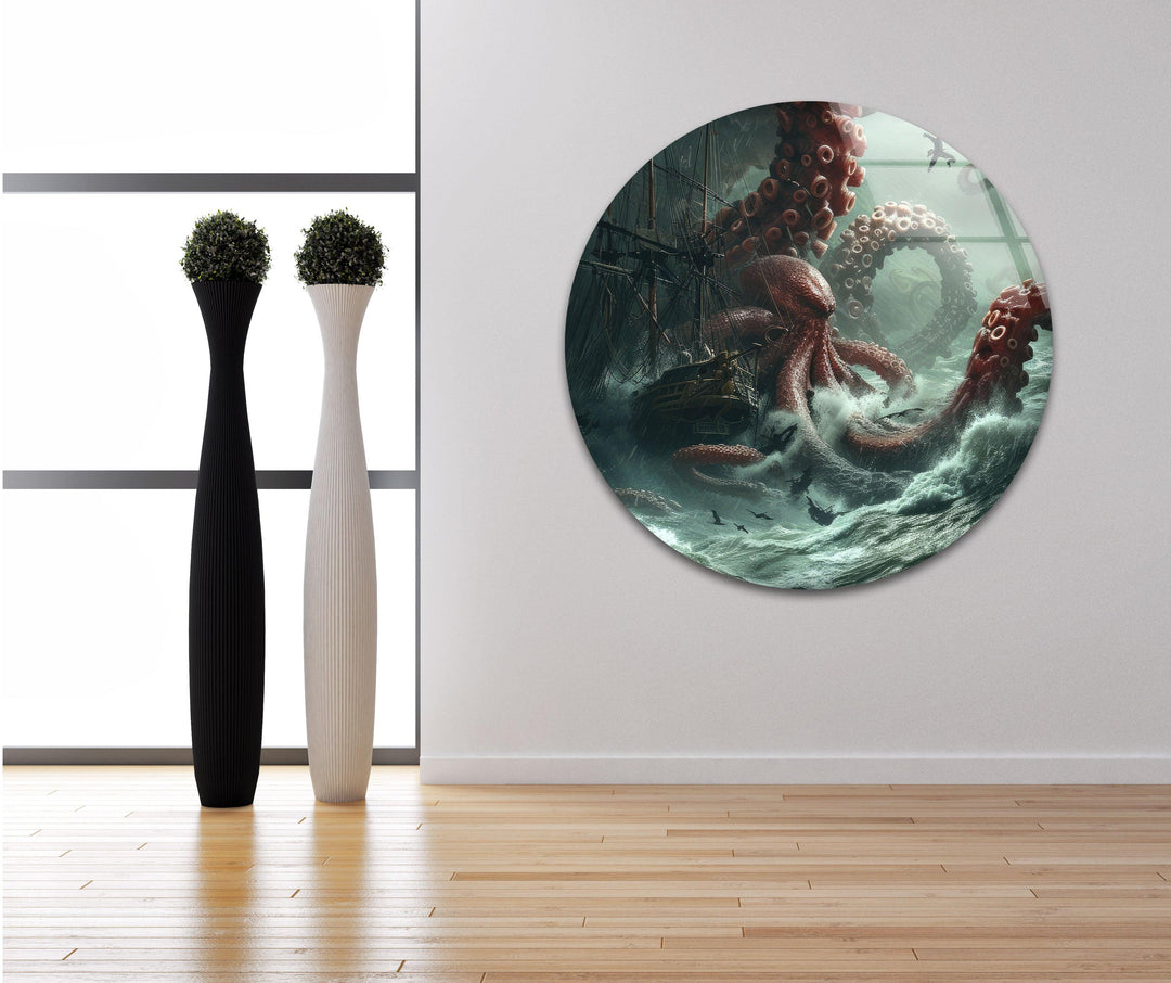 Giant Kraken Glass Wall Art print on glass, glass printed photos