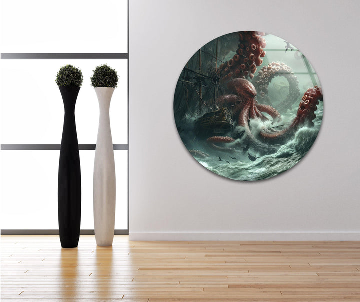 Giant Kraken Glass Wall Art print on glass, glass printed photos
