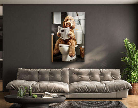 This durable glass wall art features a detailed print of a dog reading, showcasing high-quality decorative wall art.