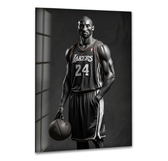 This sports canvas wall art features a Kobe Bryant portrait and a black and gray color palette and makes unique basketball decor for NBA fans