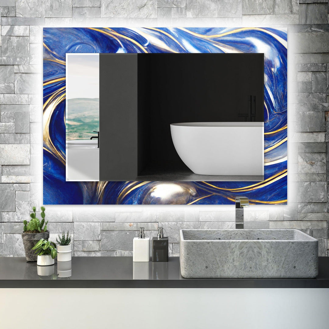 Marble Navy Blue and Gold Wall Mirror Blue Wall Mirror
