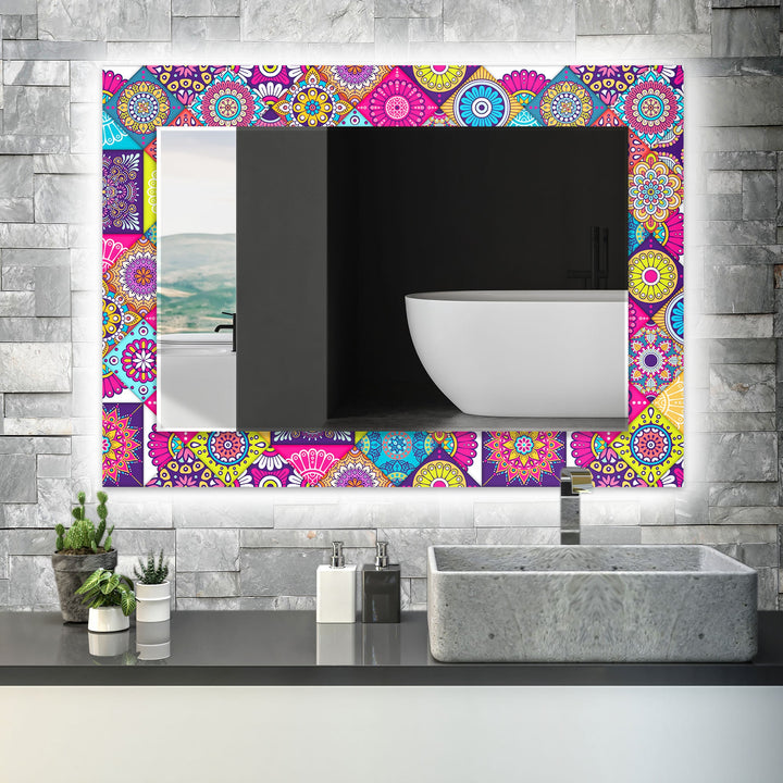 Pink and Red Mosaic Design Wall Mirror Square Mirror
