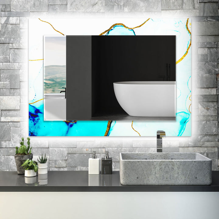 White and Turquoise Golden Details Wall Mirror Small Wall Mirror
