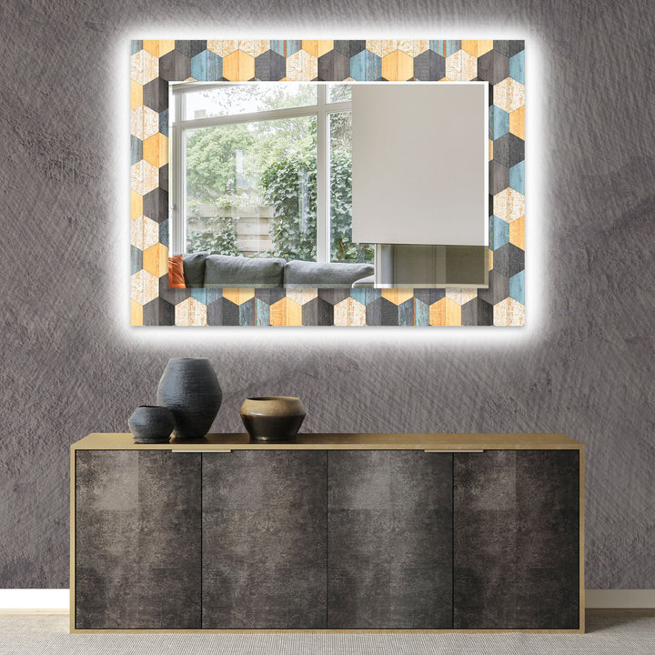 Wandspiegel aus Holz in Schwarz und Orange