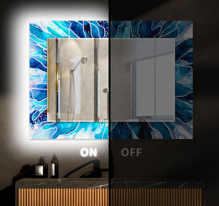 Blue and White Cracked Wall Mirror Entryway Wall Mirror
