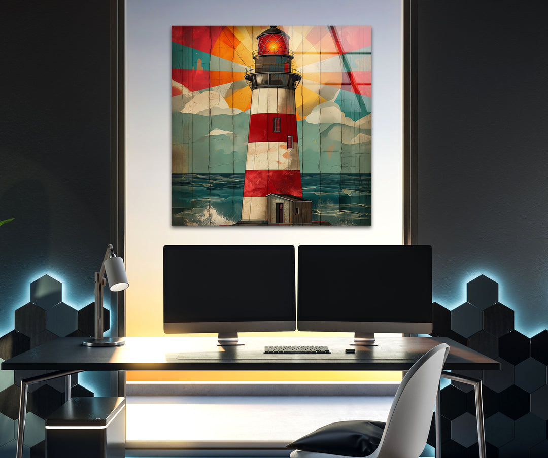 Lighthouse Painting Glass Wall Art large glass photo prints, glass wall photos
