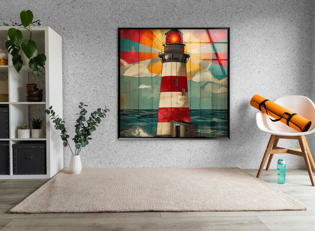 Lighthouse Painting Glass Wall Art photo print on glass, prints on glass wall art
