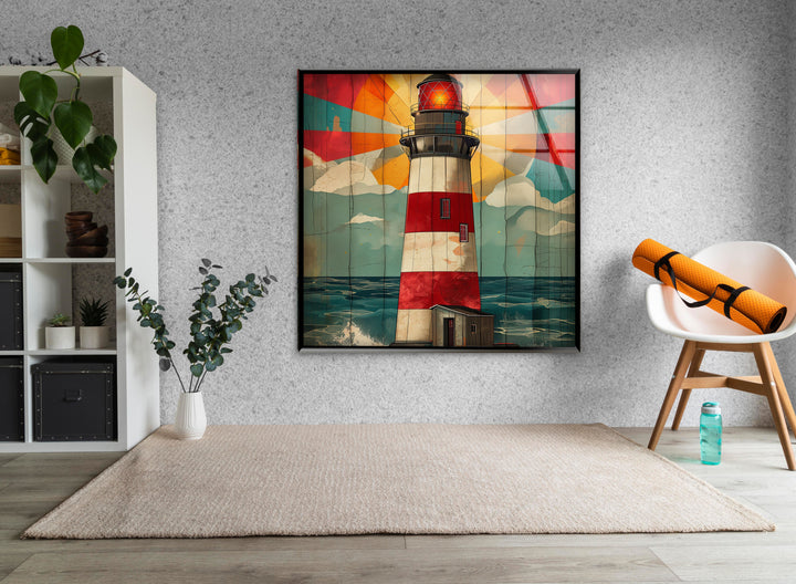 Lighthouse Painting Glass Wall Art photo print on glass, prints on glass wall art
