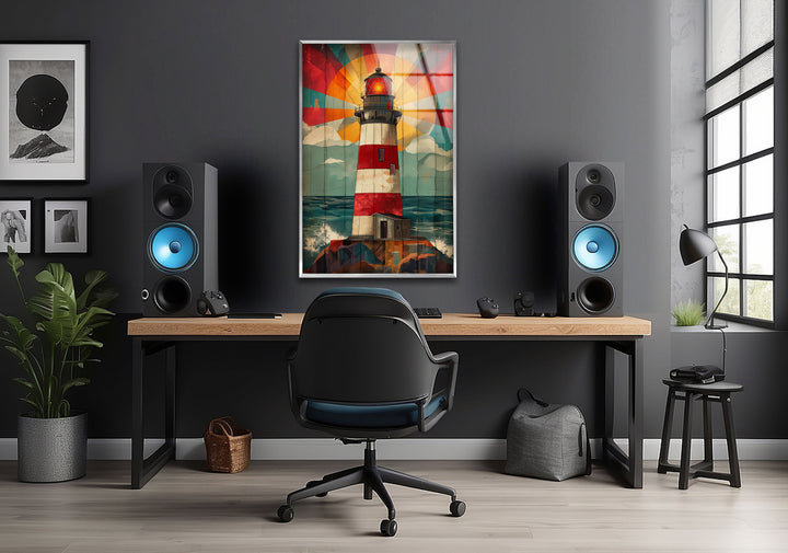 Lighthouse Painting Glass Wall Art custom glass photo prints, large glass prints
