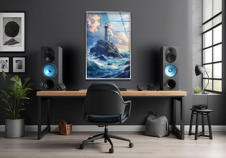 Lighthouse Blue Glass Wall Art large glass photo prints, glass wall photos
