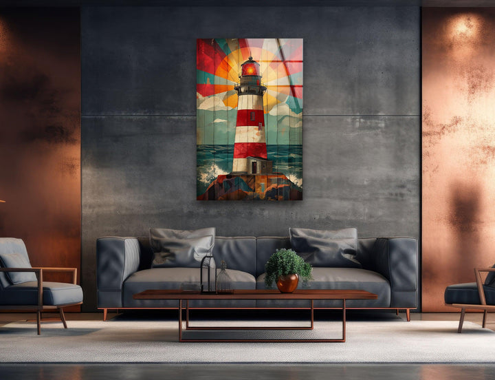 Lighthouse Painting Glass Wall Art picture on glass wall art, photos printed on glass

