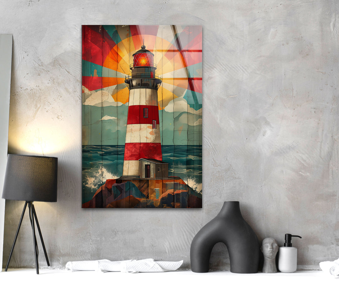 Lighthouse Painting Glass Wall Art print on glass, glass printed photos

