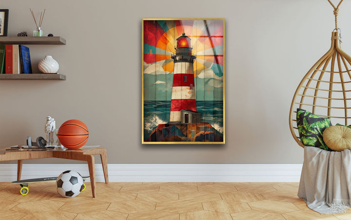 Lighthouse Painting Glass Wall Art print picture on glass, Tempered Glass Wall Art

