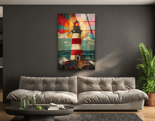 Reinforced tempered glass ensures the vintage coastal lighthouse decorative wall art showcases bold colors and nautical charm with lasting quality.