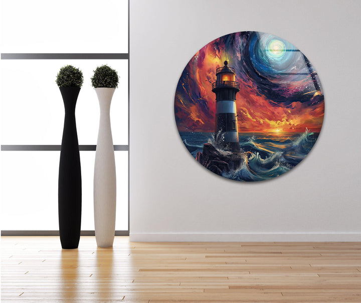 Lighthouse Blue & Orange Glass Wall Art glass image printing, glass prints from photos
