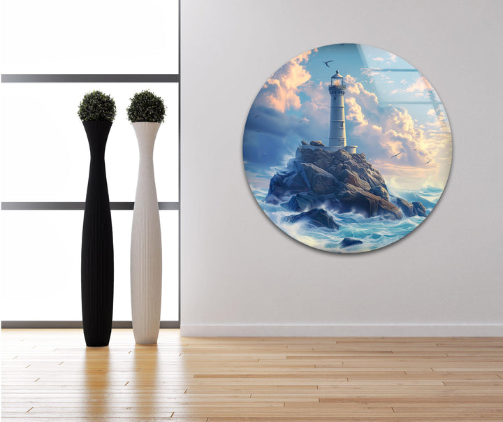 Lighthouse Blue Glass Wall Art glass wall decor, glass wall art decor
