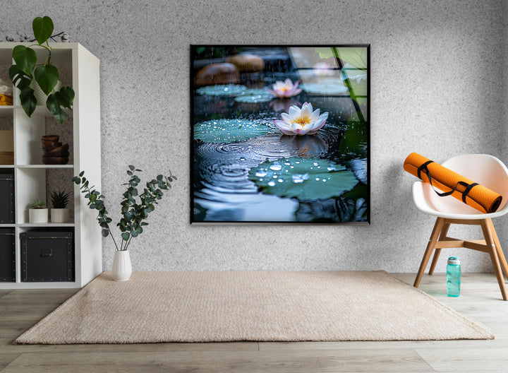 Lily Pad & White Lotus Glass Wall Art glass wall decor, glass wall art decor
