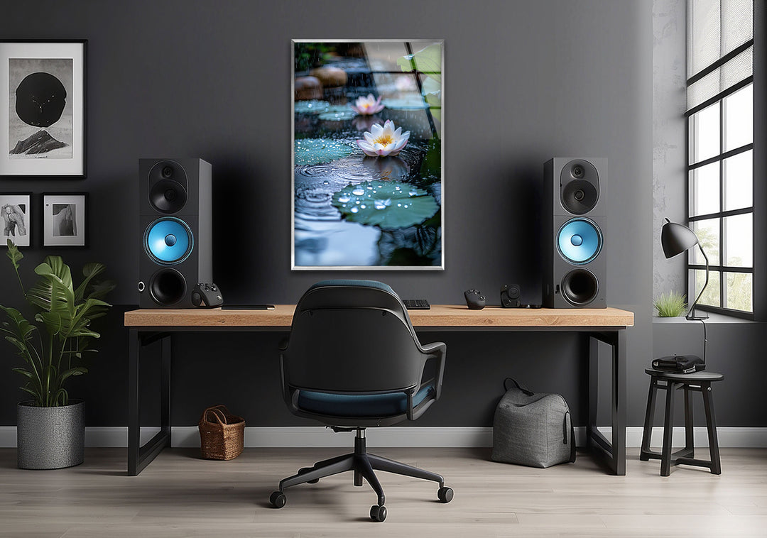 Lily Pad & White Lotus Glass Wall Art glass art painting, glass art for the Wall
