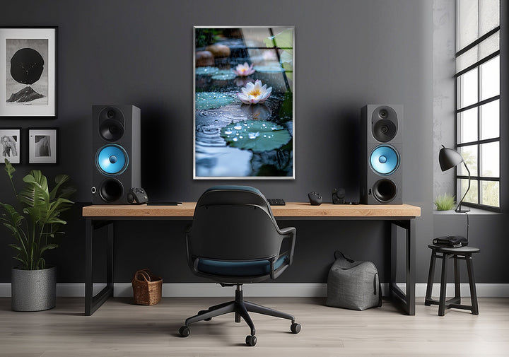 Lily Pad & White Lotus Glass Wall Art glass art painting, glass art for the Wall
