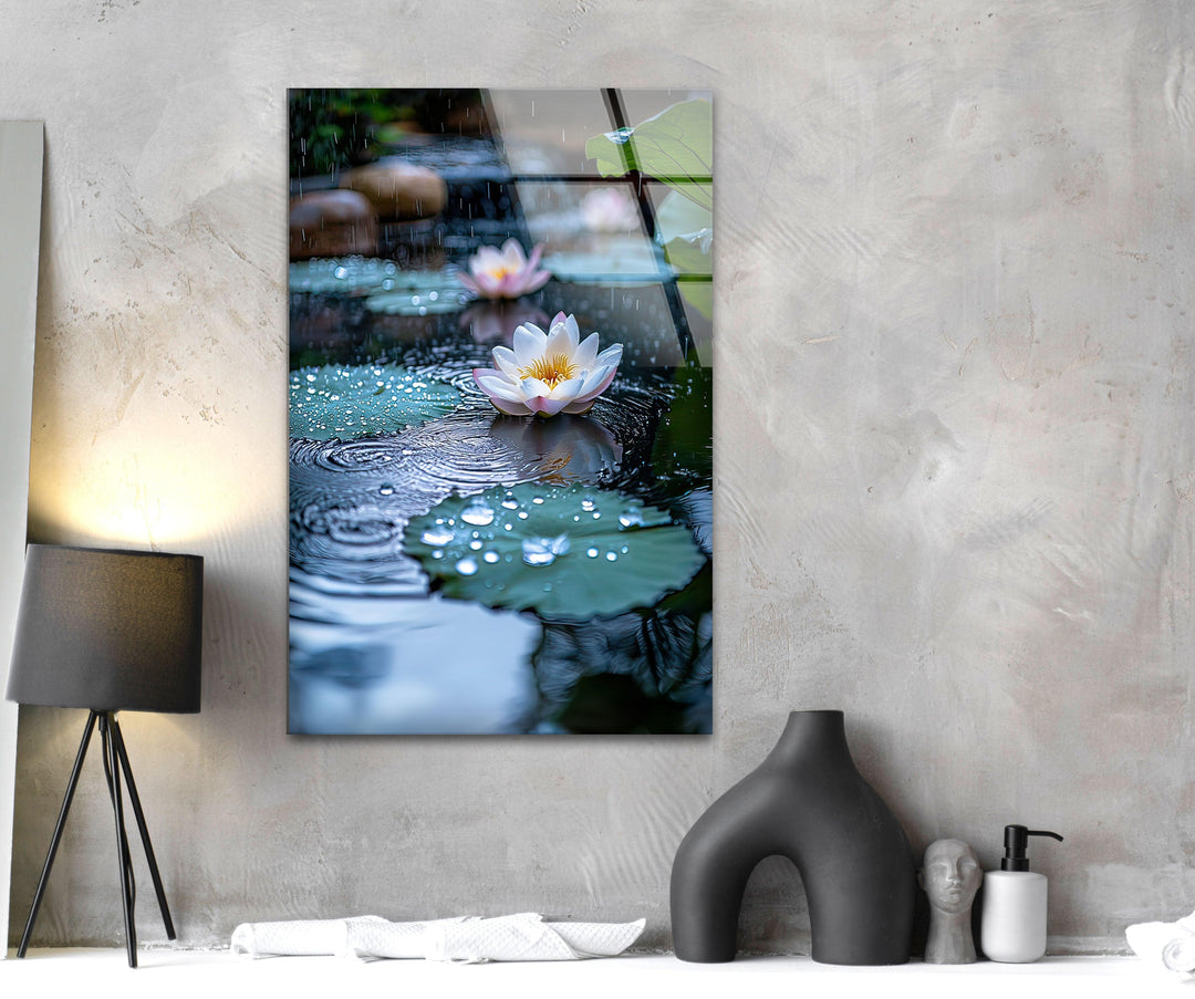 Lily Pad & White Lotus Glass Wall Art Glass Printing Wall Art, Print photos on glass

