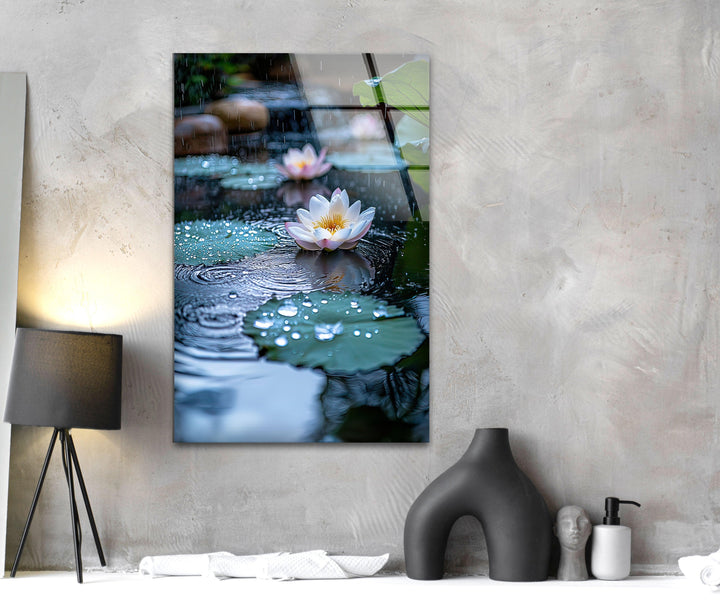 Lily Pad & White Lotus Glass Wall Art Glass Printing Wall Art, Print photos on glass
