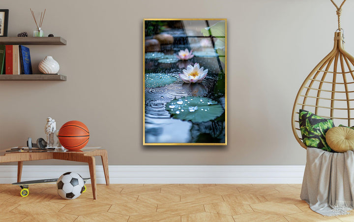 Lily Pad & White Lotus Glass Wall Art custom glass photo prints, large glass prints
