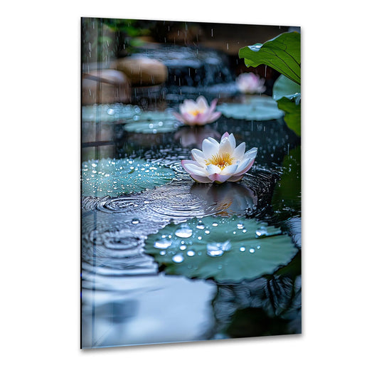 Lily Pad & White Lotus Glass Wall Art photo print on glass, prints on glass wall art
