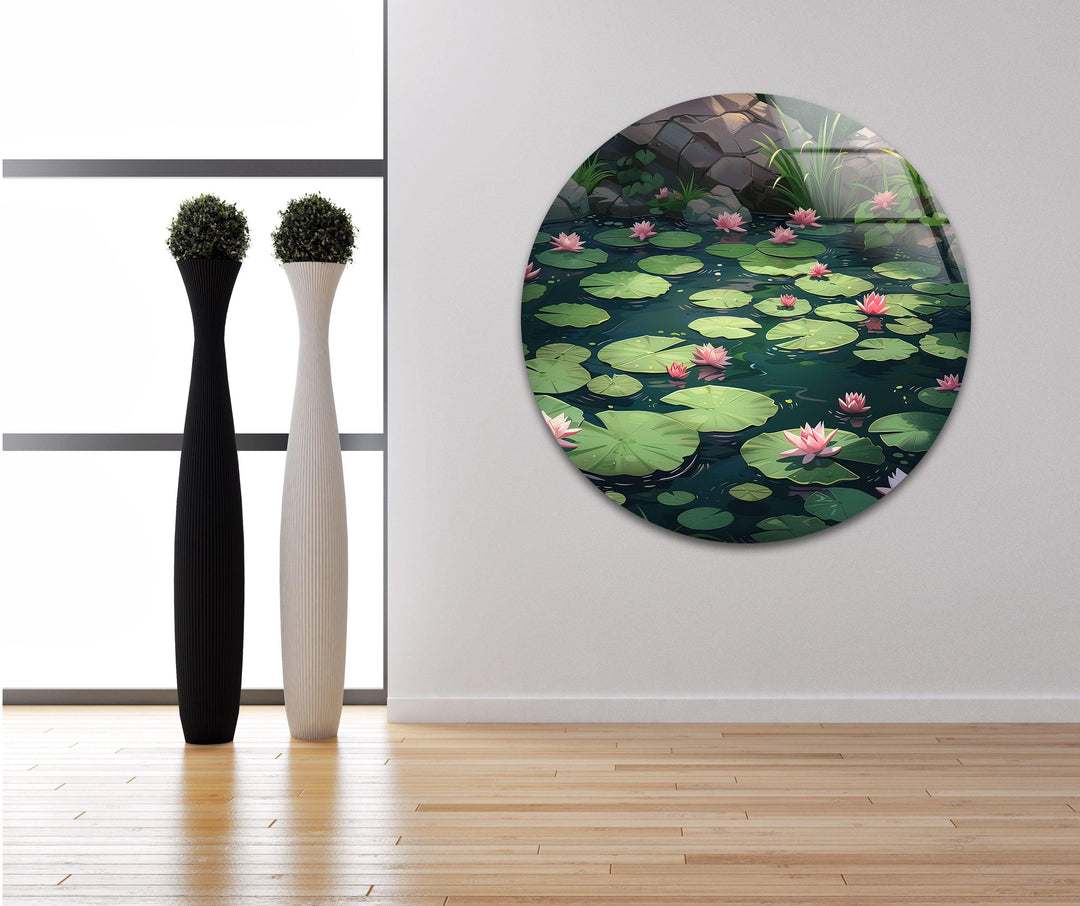 Seerosenblatt &amp; Lotus Glaswandkunst