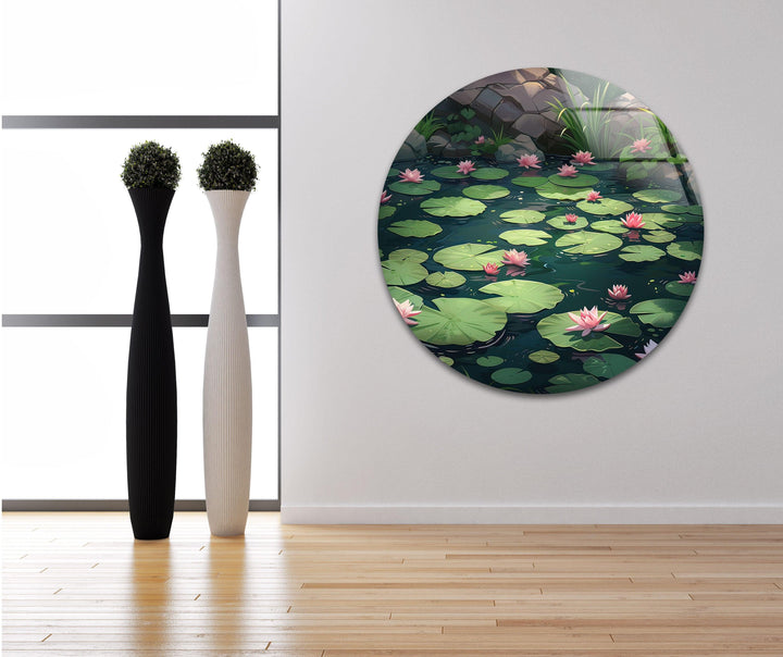 Seerosenblatt &amp; Lotus Glaswandkunst