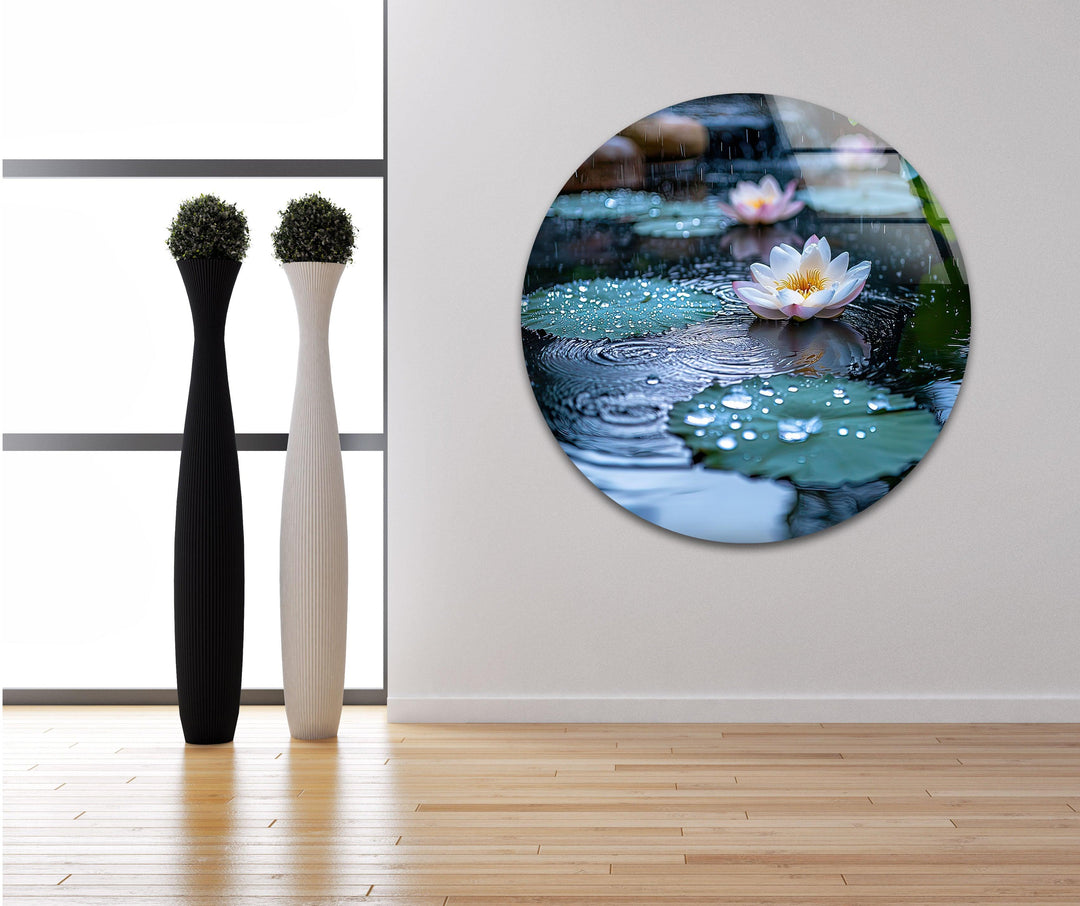Lily Pad & White Lotus Glass Wall Art print on glass, glass printed photos
