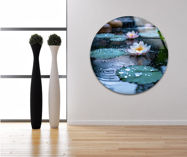Lily Pad & White Lotus Glass Wall Art print on glass, glass printed photos
