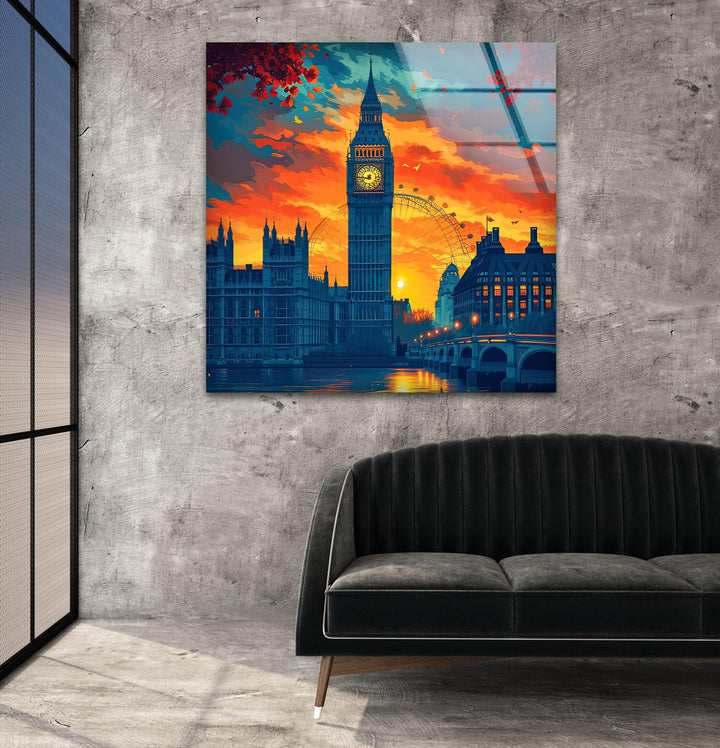 London Sunset Glass Wall Art glass photo prints, glass picture prints
