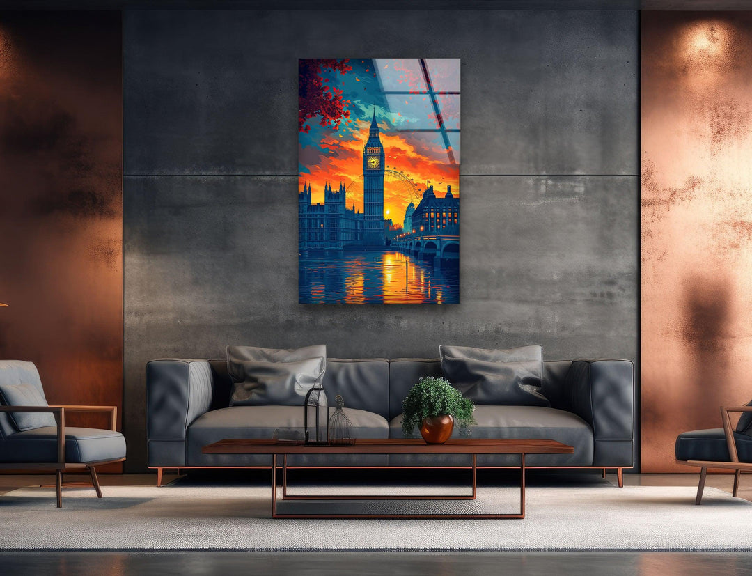 London Sunset Glass Wall Art photo print on glass, prints on glass wall art
