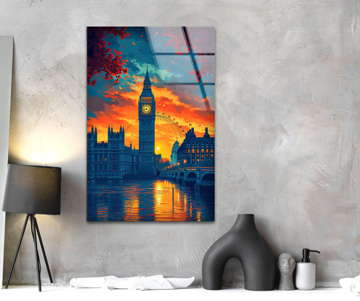 London Sunset Glass Wall Art large glass photo prints, glass wall photos
