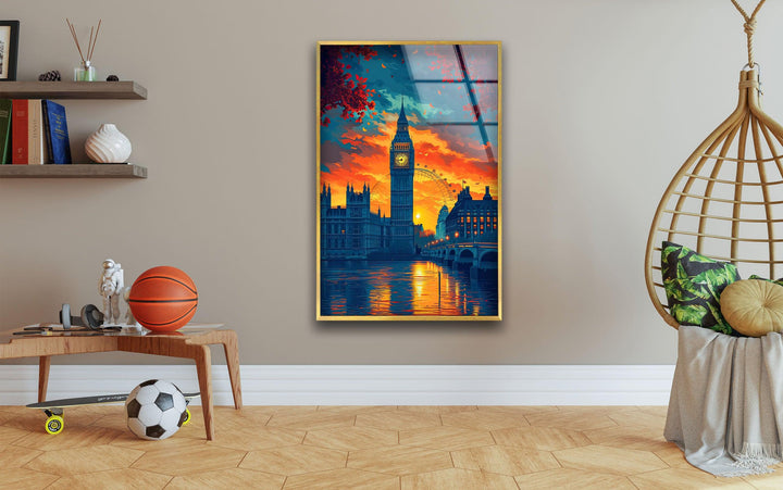 London Sunset Glass Wall Art custom glass photo prints, large glass prints
