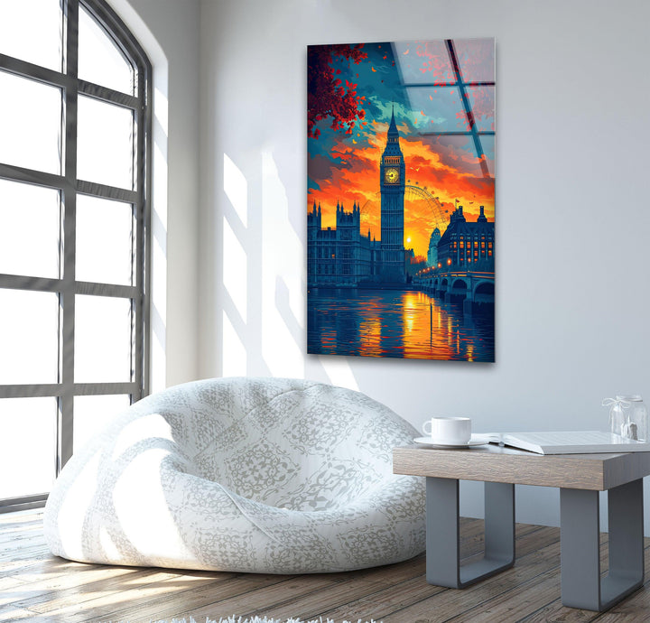 London Sunset Glass Wall Art picture on glass wall art, photos printed on glass
