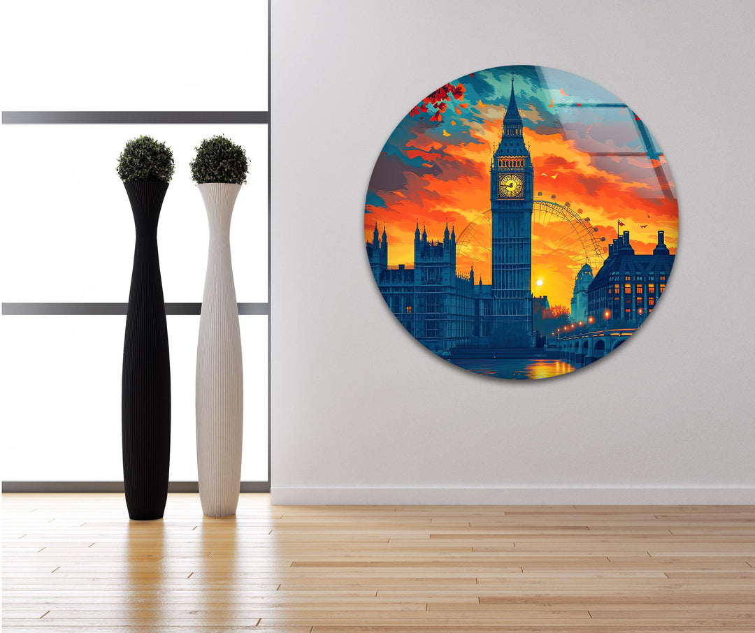 London Sunset Glass Wall Art print on glass, glass printed photos
