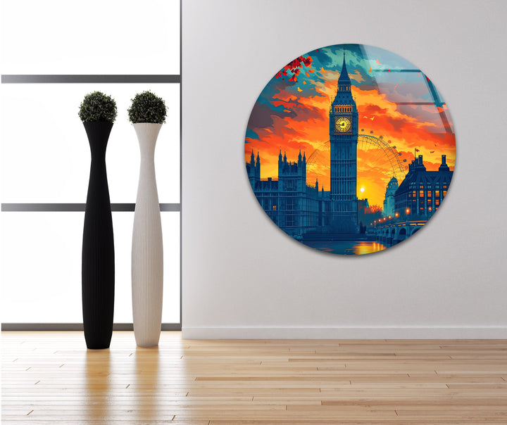 London Sunset Glass Wall Art print on glass, glass printed photos
