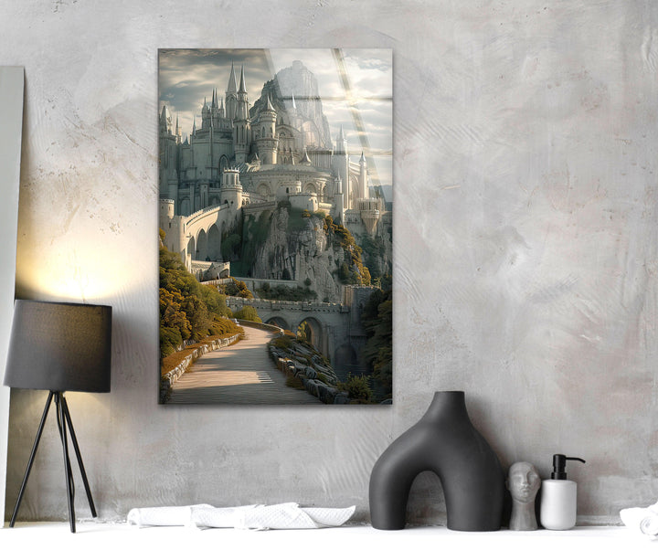 Lord of The Rings White Castle Glass Wall Art glass pictures for Wall, glass prints wall art
